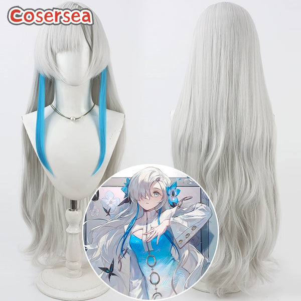 Cosersea Virtual YouTuber Isekaijoucho 100cm Wavy Silver White Mixed Blue Cosplay Wigs
