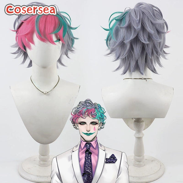 Cosersea Virtual YouTuber Joe Rikiichi 30cm Gray Mixed Hot Pink Green Cosplay Wigs