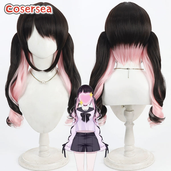Virtual YouTuber Kaga Nazuna 60cm Brown Mixed Pink Ponytail Cosplay Wigs