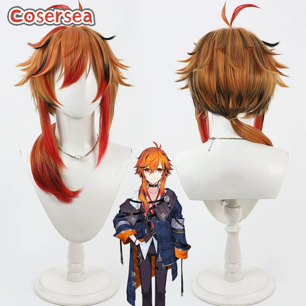 Cosersea Virtual YouTuber Kazami Kuku Orange Mixed Red Black Cosplay Wigs