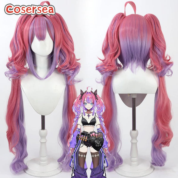 Cosersea Virtual YouTuber Kikirara Vivi Long Wavy Hot Pink Mixed Purple Ponytail Cosplay Wigs