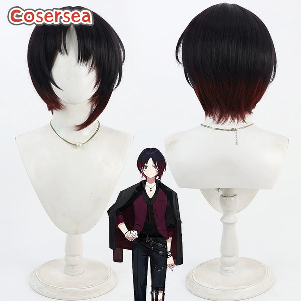 Virtual YouTuber Kisaragi Ren 30cm Black Mixed Wine Red Cosplay Wigs