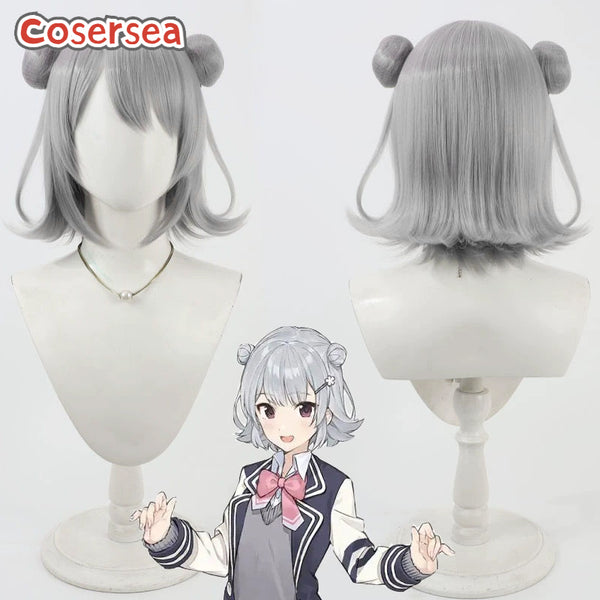 Cosersea Virtual YouTuber Koharu Rikka 30cm Gray Cosplay Wigs With Buns
