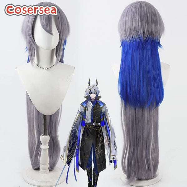 Cosersea Virtual YouTuber Koyanagi Rou 110cm Gray Mixed Blue Cosplay Wigs