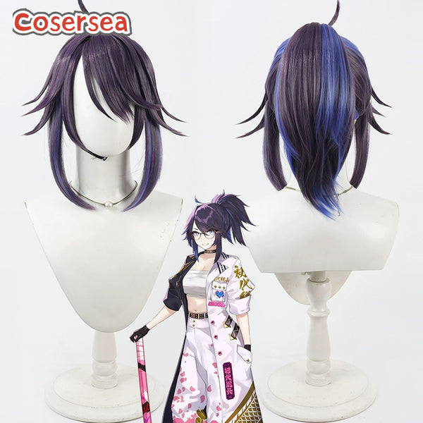 Cosersea Virtual YouTuber Kson 30cm Short Mixed Blue Ponytail Cosplay Wigs