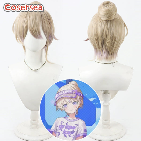 Cosersea Virtual YouTuber Kurumi Noah 30cm Light Brown Mixed Purple Cosplay Wigs With Buns