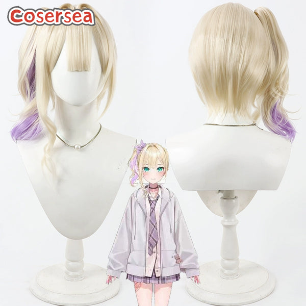Cosersea Virtual YouTuber Kurumi Noah 45cm Light Blonde Mixed Purple Ponytail Cosplay Wigs