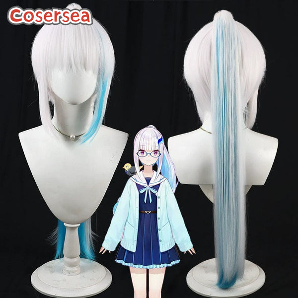 Cosersea Virtual YouTuber Lize Helesta 80cm White Mixed Light Blue Ponytail Cosplay Wigs