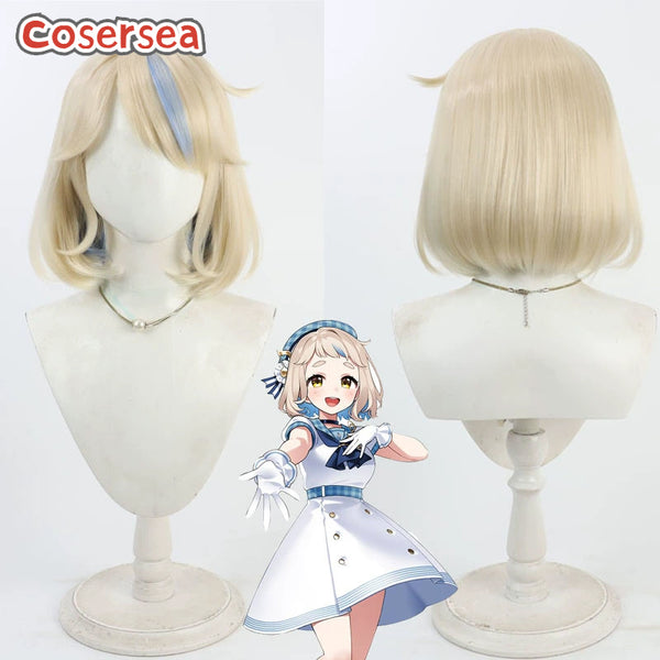 Virtual YouTuber Machita Chima 30cm Blonde Mixed Blue Cosplay Wigs