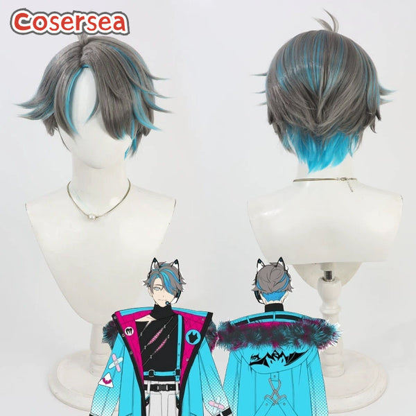 Cosersea Virtual YouTuber MonsterZ Mate 30cm Gray Mixed Blue Cosplay Wigs