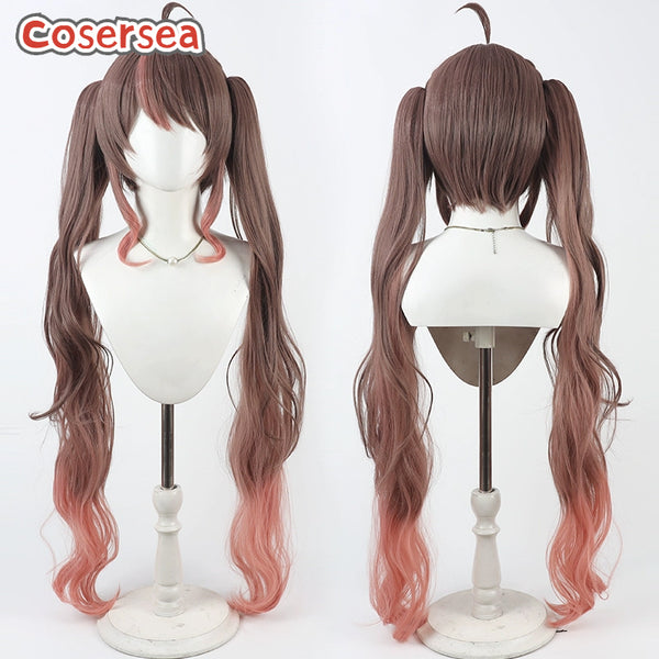Cosersea Virtual YouTuber Natsuiro Matsuri 90cm Brown Mixed Red Ponytail Cosplay Wigs