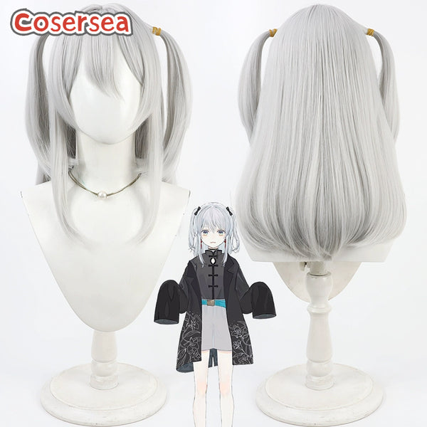 Cosersea Virtual YouTuber Nekomugi Tororo 50cm Long Silver White Cosplay Wigs