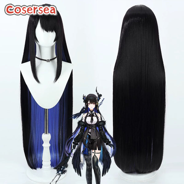 Cosersea Virtual YouTuber Nerissa Ravencroft 100cm Black Mixed Blue Cosplay Wigs