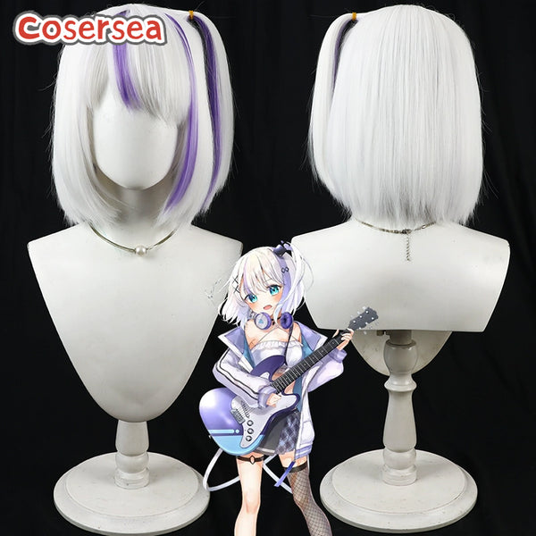 Cosersea Virtual YouTuber Nonono Nono 30cm White Mixed Purple Bobo Cosplay Wigs