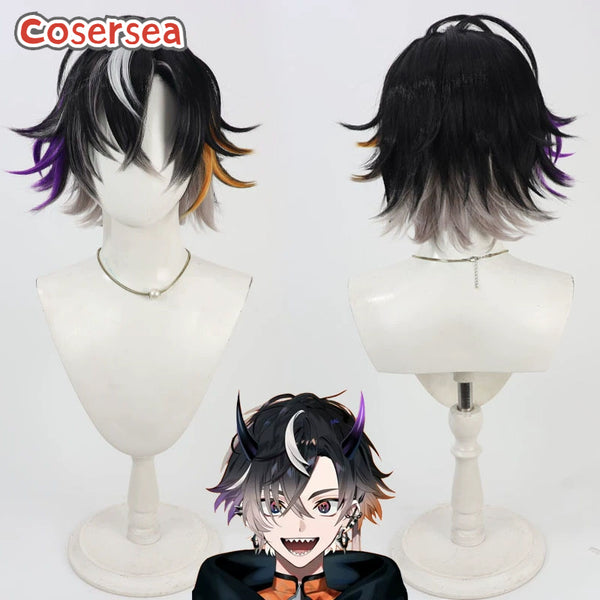 Cosersea Virtual YouTuber Onigaya Ten 30cm Black Mixed Men Cosplay Wigs