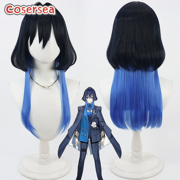 Cosersea Virtual YouTuber Ouro Kronii Dark Blue Mixed Blue Cosplay Wigs
