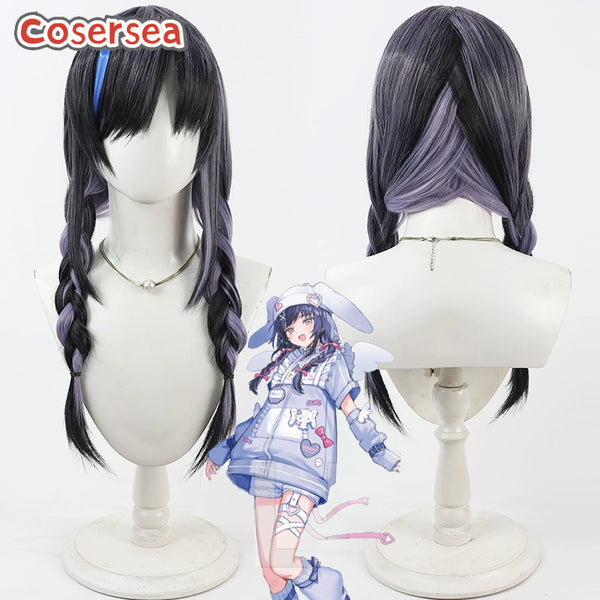 Cosersea Virtual YouTuber Ponto Nei 60cm Dark Gray Mixed Purple Blue Cosplay Wigs