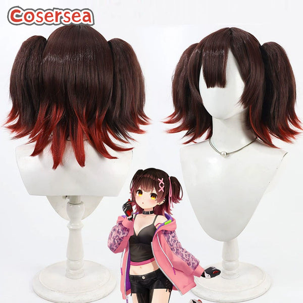 Cosersea Virtual YouTuber Robocosan 30cm Brown Gradient Red Ponytail Cosplay Wigs