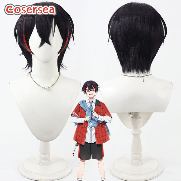 Cosersea Virtual YouTuber Saira 30cm Dark Purple Mixed Red Men Cosplay Wigs