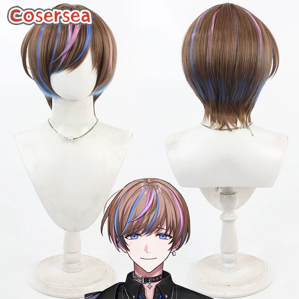 Virtual YouTuber Seible 30cm Brown Mixed Blue Pink Men Cosplay Wigs