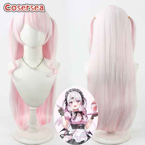 Cosersea Virtual YouTuber Shiina Yuika 80cm White Mixed Pink Cosplay Wigs