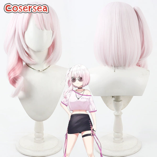 Cosersea Virtual YouTuber Shiina Yuika White Mixed Pink Ponytail Cosplay Wigs