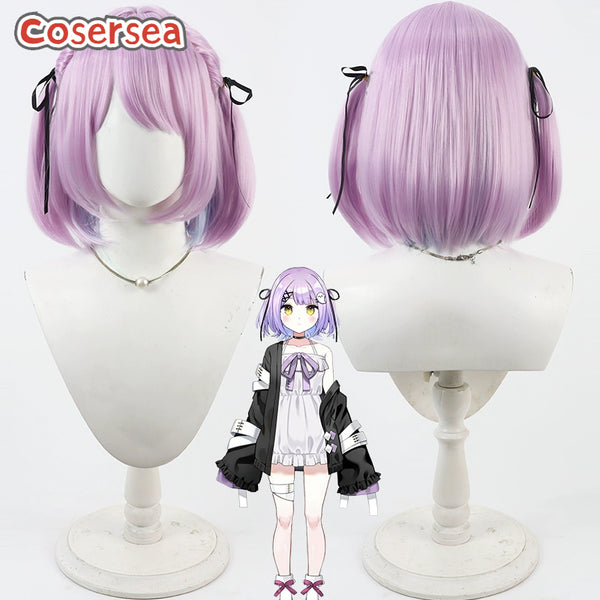 Cosersea Virtual YouTuber Shinomiya Runa 30cm Light Purple Mixed Blue Bobo Cosplay Wigs