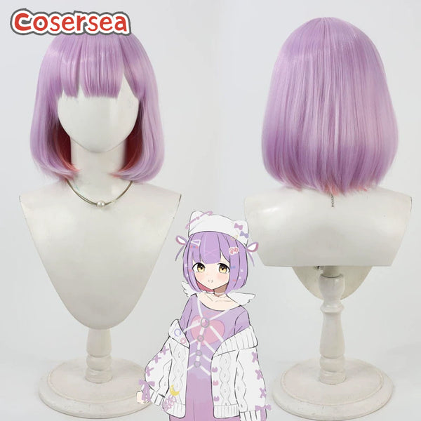 Cosersea Virtual YouTuber Shinomiya Runa 30cm Light Purple Mixed Pink Bobo Cosplay Wigs