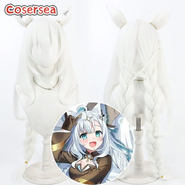 Virtual YouTuber Shirakami Fubuki 80cm White Braided Cosplay Wigs