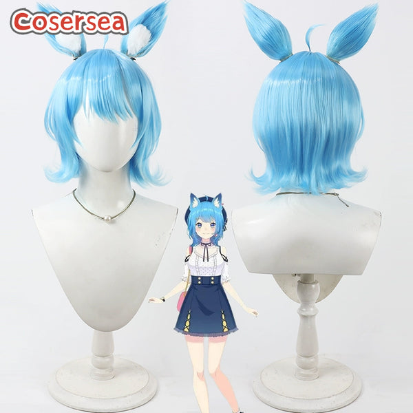 Cosersea Virtual YouTuber Souya Ichika 30cm Light Blue Cosplay Wigs With Ears