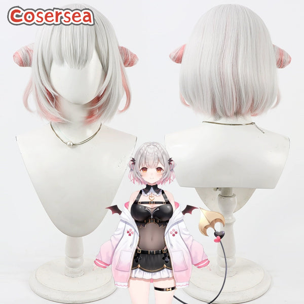 Cosersea Virtual YouTuber Suou Patra 30cm Silver White Mixed Pink Cosplay Wigs With Ears