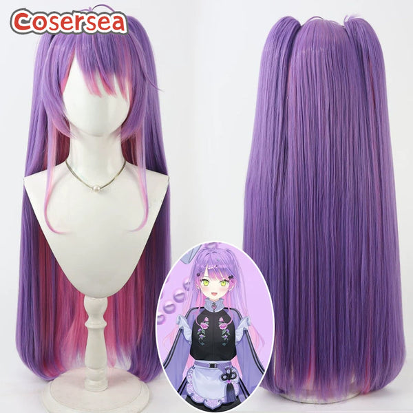 Cosersea Virtual YouTuber Tokoyami Towa 80cm Purple Mixed Pink Ponytail Cosplay Wigs
