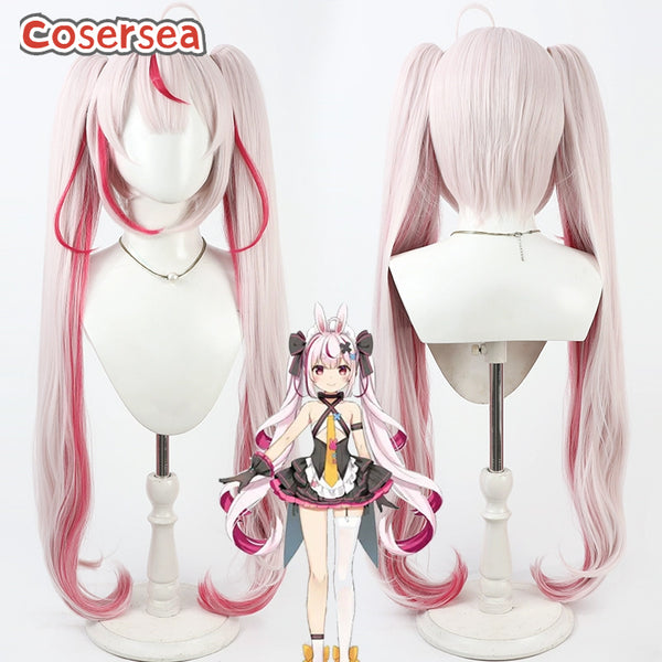 Cosersea Virtual YouTuber Tomari Mari 90cm White Mixed Red Ponytail Cosplay Wigs