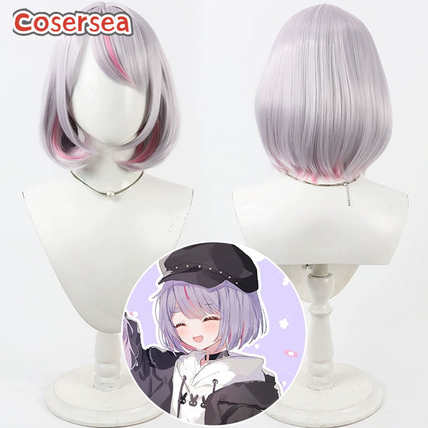 Cosersea Virtual YouTuber Tosaki Mimi 30cm Silver White Mixed Pink Cosplay Wigs
