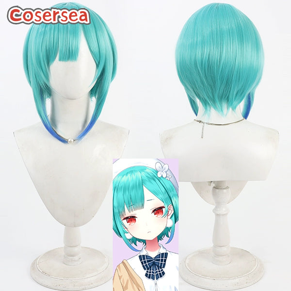 Virtual YouTuber Uruha Rushia 30cm Green Mixed Blue Cosplay Wigs