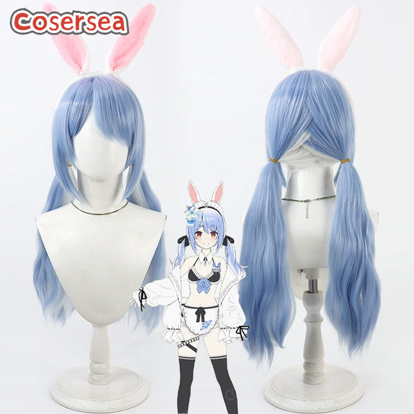 Cosersea Virtual YouTuber Usada Pekora 55cm Light Blue Mixed White Cosplay Wigs