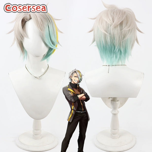 Cosersea Virtual YouTuber Utai Makea 30cm Silver White Mixed Green Yellow Cosplay Wigs