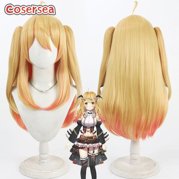 Virtual YouTuber Yozora Mel 60cm Blonde Mixed Pink Ponytail Cosplay Wigs
