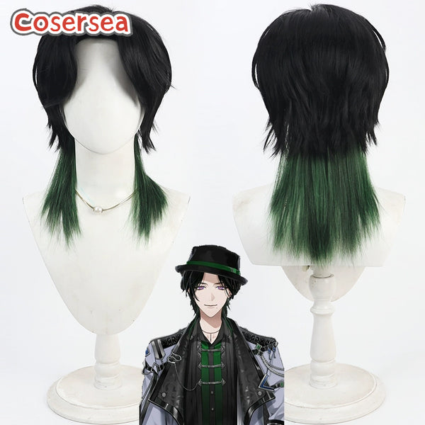 Virtual YouTuber Zeal Ginjoka 40cm Black Mixed Green Cosplay Wigs