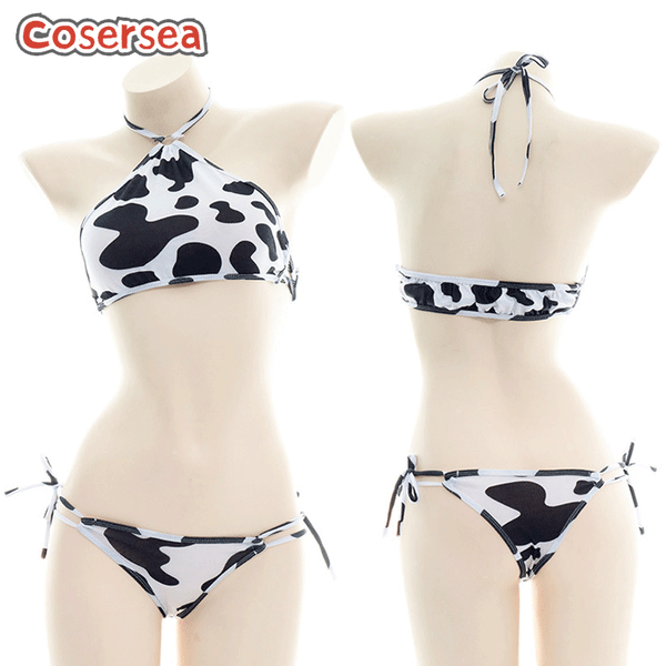 Women's Sexy Lingerie Cow Halter Strap Underwear Pajamas Bikini
