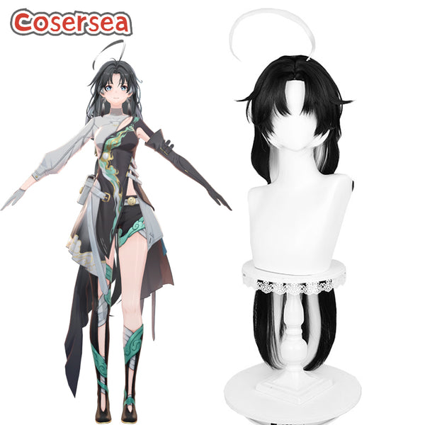 Wuthering Waves Jianxin 90cm Black Mixed White Cosplay Wigs