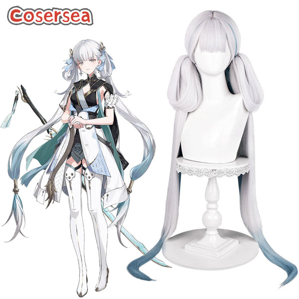 Wuthering Waves Jinhsi 100cm Silver Gray Mixed Blue Cosplay Wigs