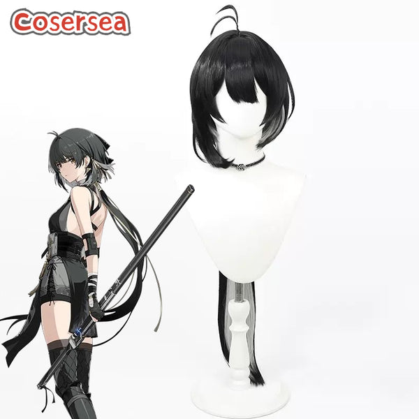 Wuthering Waves Rover Female 90cm Long Black Mixed Gray Cosplay Wigs
