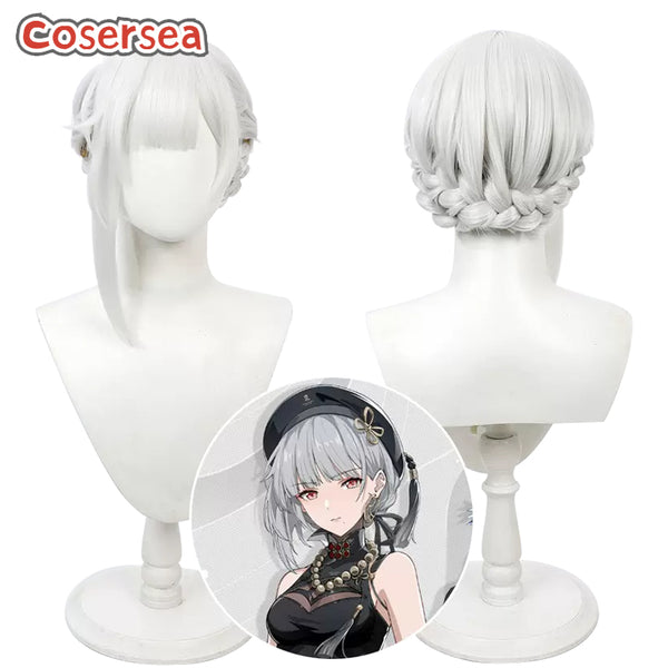 Wuthering Waves Sanhua Silver White Braided Cosplay Wigs