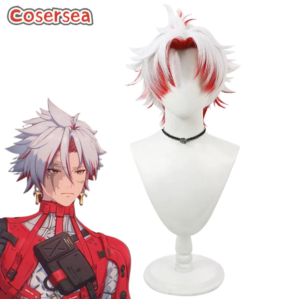 Wuthering Waves Scar 30cm White Mixed Red Cosplay Wigs