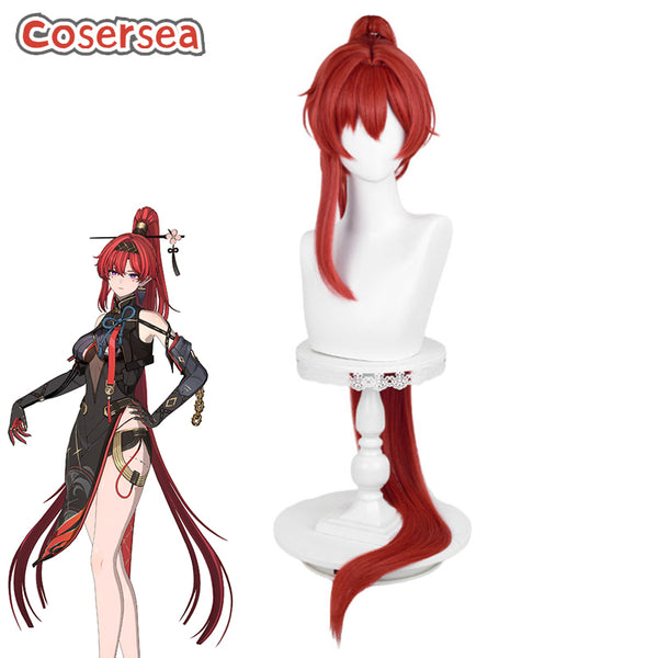 Wuthering Waves Yinlin 120cm Red Ponytail Cosplay Wigs