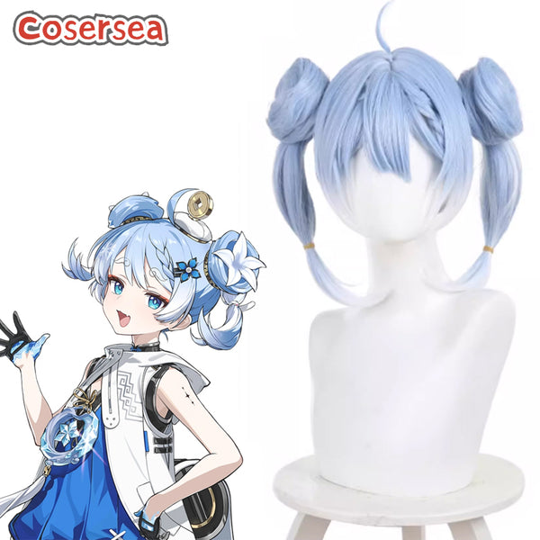 Wuthering Waves Youhu 35cm Light Blue Mixed White Cosplay Wigs With Buns