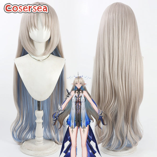 Wuthering Waves Cartethyia 100cm Long Light Brown Mixed Blue Cosplay Wigs