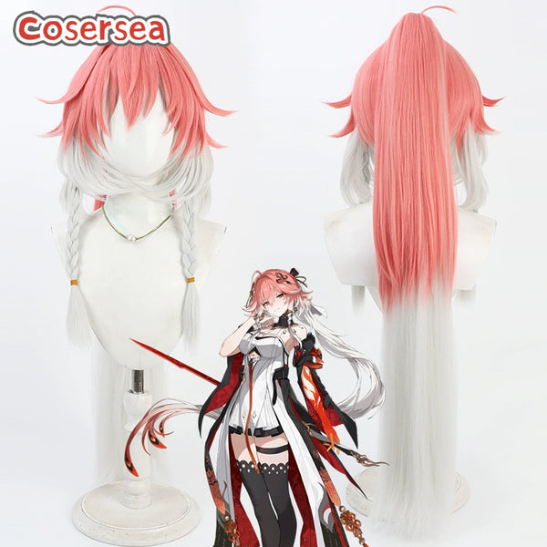 Wuthering Waves Changli 90cm Pink Mixed Silver White Ponytail Cosplay Wigs
