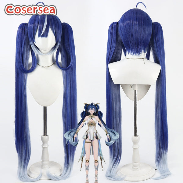 Cosersea Wuthering Waves Iuno 100cm Blue Mixed Silver White Ponytail Cosplay Wigs